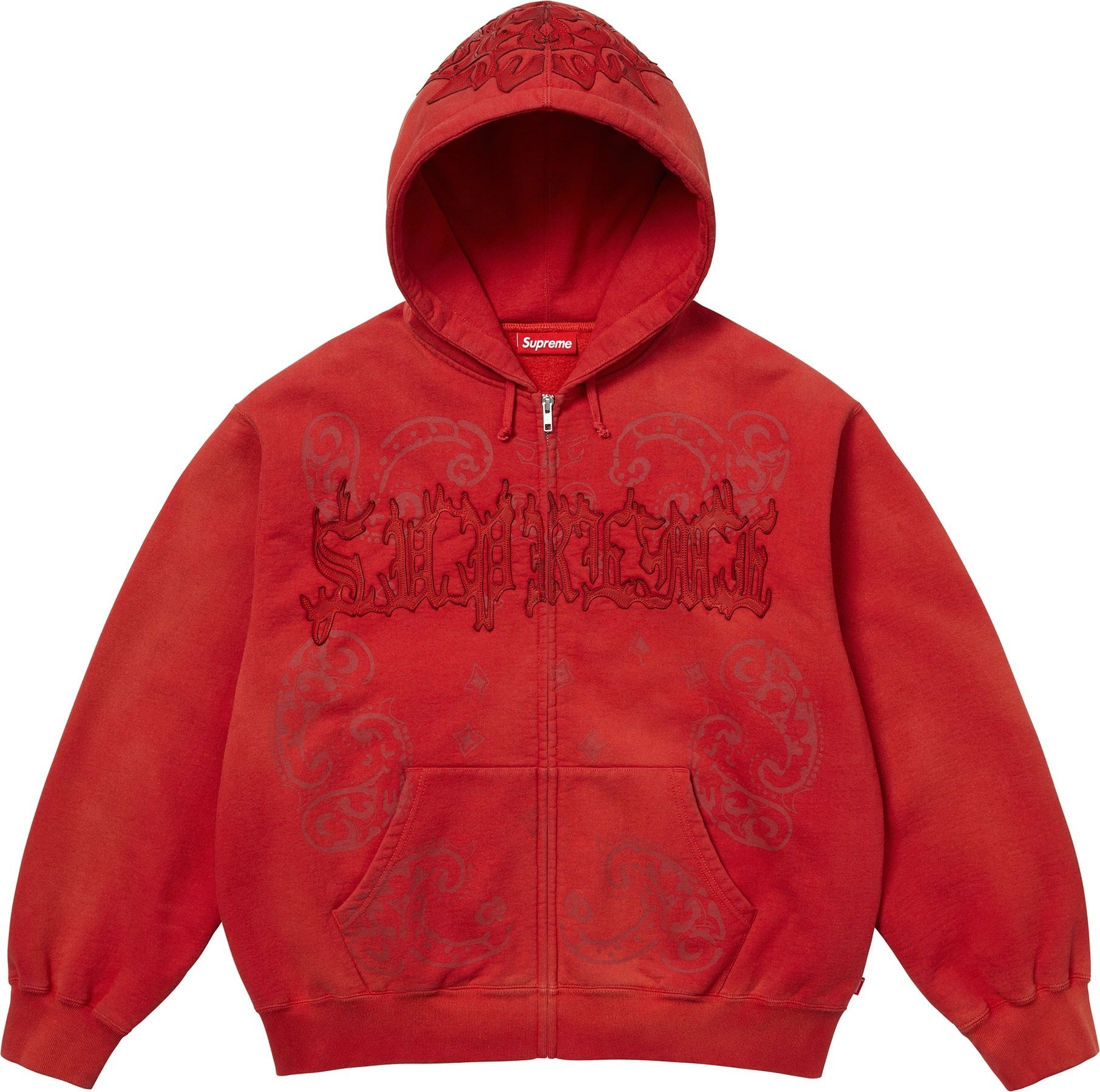 Leather Appliqué Zip Up Hooded Sweatshirt view 2